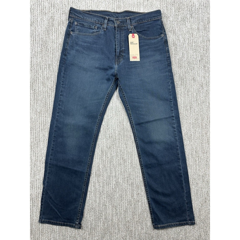 Levis Men's 505 Regular Fit Stretch Straight Leg New Denim Jeans 34x30 Blue NWT